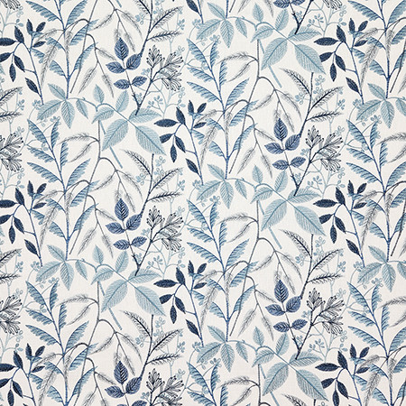 My Friends Cornflower by Carole Designer Fabric Dewdrop Base: 58% Cotton, 42% Polyester. Embr: 100% Rayon India 9,000 WYZENBEEK DOUBLE RUBS 12 1/2" V, 12 1/2" H HD 50" - Swanky Fabrics -