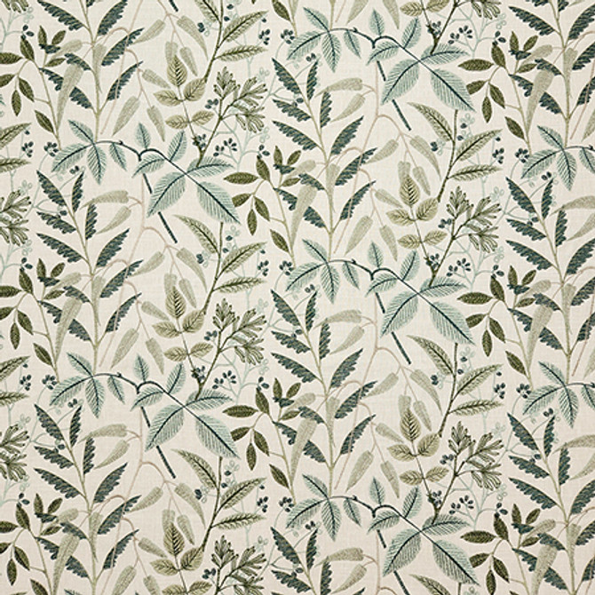 My Friends Greenery by Carole Designer Fabric Evergreen Base: 58% Cotton, 42% Polyester. Embr: 100% Rayon India 9,000 WYZENBEEK DOUBLE RUBS 12 1/2" V, 12 1/2" H HD 50" - Swanky Fabrics -