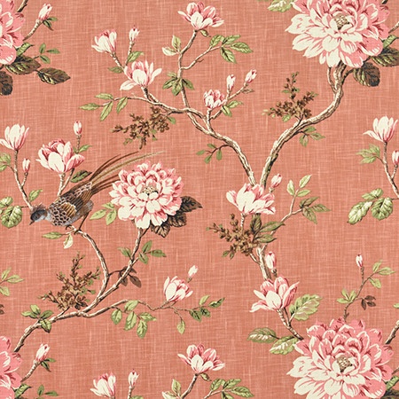 Garden Bird Clay by Carole Designer Fabric Harvest 100% Cotton-Soil Repellent Pakistan 50,000 Wyzenbeek Double Rubs 25 1/8" V, 27"H 56" - Swanky Fabrics -