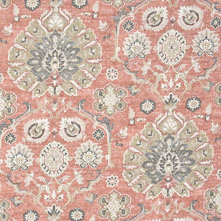 Traditions Of Salmon by Carole Designer Fabric Harvest 75% Cotton, 25% Linen Pakistan 17,000 Wyzenbeek Double Rubs 27" V, 27" H HD 54" - Swanky Fabrics -