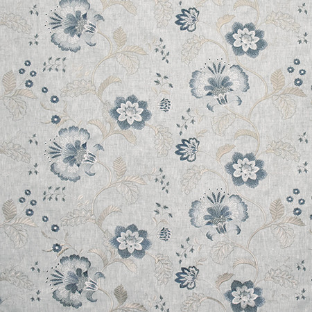 Beside Me Pond by Carole Designer Fabric Wallflower Base: 77% Polyester, 23% Cotton. Embr: 100% Rayon INDIA 6,000 Wyzenbeek Double Rubs 12 3/8" V, 26" H 51.75" - Swanky Fabrics -