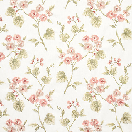 For A Reason Coral by Carole Designer Fabric Wallflower Base: 58% Cotton, 42% Polyester. Embr: 100% Rayon INDIA 12,000 Wyzenbeek Double Rubs 18 1/2" V, 16 3/4" H 50" - Swanky Fabrics -