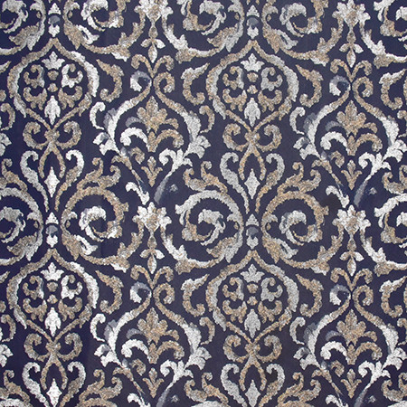 Kindness Within Navy by Carole Designer Fabric Wellington 100% Polyester CHINA 40,000 Wyzenbeek Double Rubs 13 1/4" V, 14 1/2" H 55" - Swanky Fabrics -