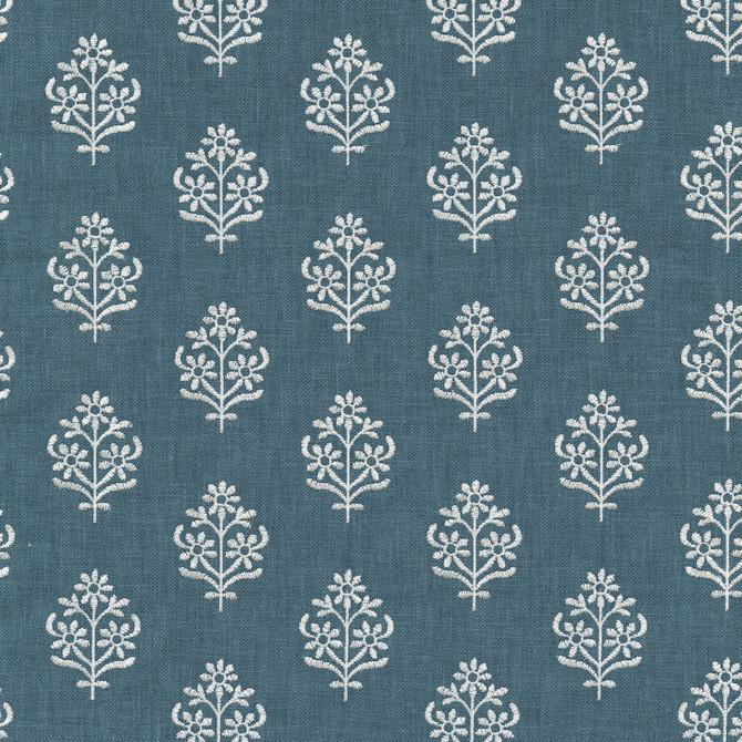 PKL Studio Fabric Floral Sprig Emb Indigo 412385 Base 50% polyester, 50% cotton Emb: 100% polyester India 6000 Horizontal: 4.5 and Vertical: 3 55 - My Fabric Connection -