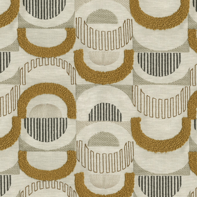 PKL Studio Fabric Half Moon Emb Golden 411872 Base 71% Polyester 29% Cotton Emb 100% Rayon India 51000 Horizontal: 12.5 and Vertical: 9.25 54 - My Fabric Connection -