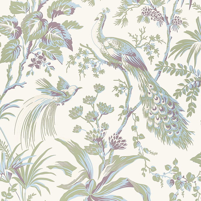 Anna French Wallpaper Peacock Toile Green and Plum AT57829 Wallpaper Wallpaper UNITED STATES - </p><p>Repeat: V: 36 27 - My Fabric Connection -