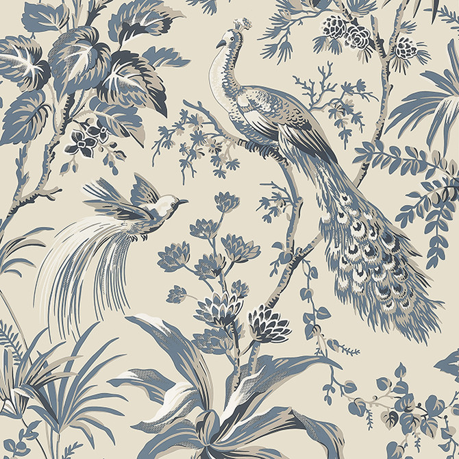 Anna French Wallpaper Peacock Toile Slate and Black AT57833 Wallpaper Wallpaper UNITED STATES - </p><p>Repeat: V: 36 27 - My Fabric Connection -