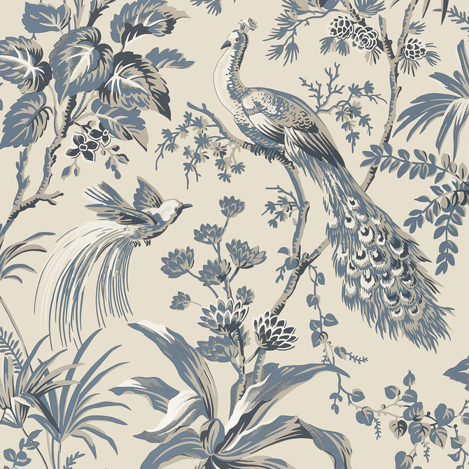 Anna French Wallpaper Peacock Toile Slate and Black AT57833 Wallpaper </p><p>Repeat: V: 36.00"(91.44 cm) 27.00"(68.58 cm) - My Fabric Connection -