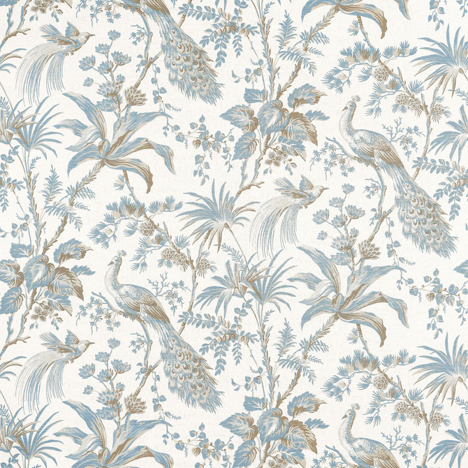 Anna French Fabric Peacock Toile Soft Blue and Beige AF57828 Fabric </p><p>Repeat: V: 35.50" (90.17 cm) 54.00" (137.16 cm) - My Fabric Connection -