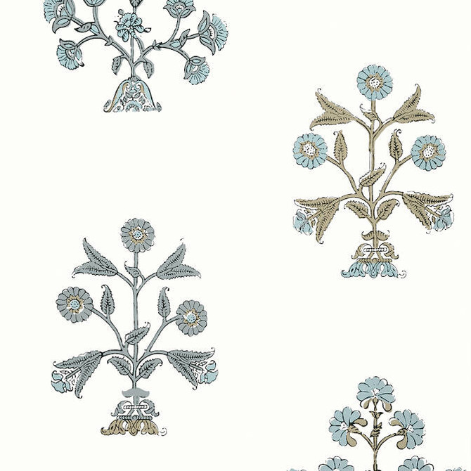 Thibaut Wallpaper Indian Flower Spa Blue T10668 Wallpaper Wallpaper UNITED STATES - </p><p>Repeat: V: 36 27 - My Fabric Connection -