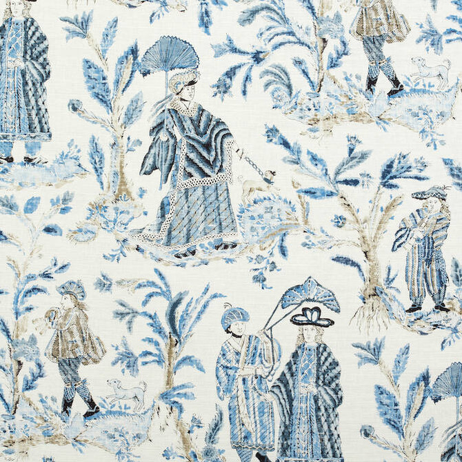 Thibaut Fabric Royale Toile Blue F972573 Fabric 60% Lin, 20% Cot, 20% Modal THAILAND 15000 </p><p>Repeat: V: 36.25 54 - My Fabric Connection -