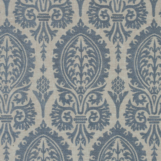 Thibaut Fabric Sir Thomas Embroidery Slate Blue W772571 Fabric 51% Linen, 49% Viscose INDIA - </p><p>Repeat: V: 23 52 - My Fabric Connection -