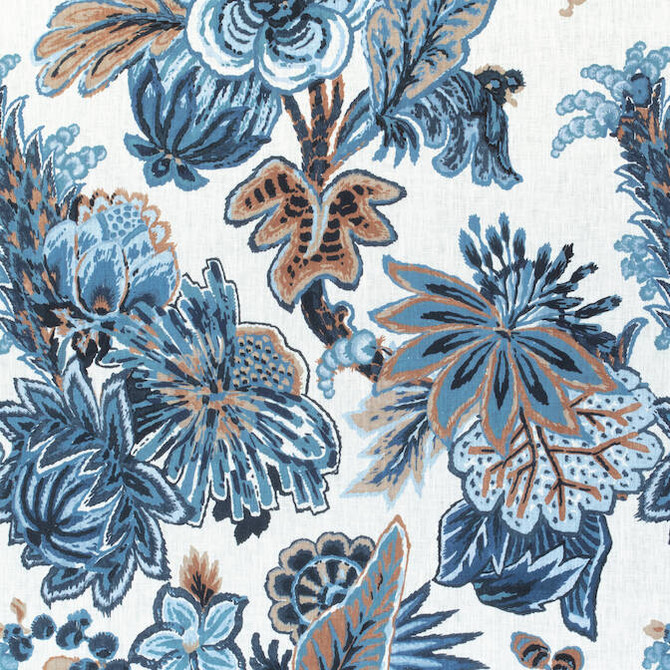 Thibaut Fabric Floral Gala Navy and White F910213 Fabric 100% Linen ITALY - </p><p>Repeat: V: 32.75 54 - My Fabric Connection -