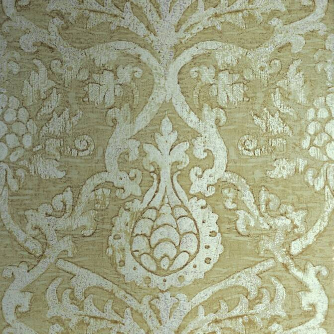 Thibaut Wallpaper Pravata Damask Champagne on Foil T89178 Wallpaper Non Woven Wallpaper ITALY - </p><p>Repeat: V: 25.5 27 - My Fabric Connection -
