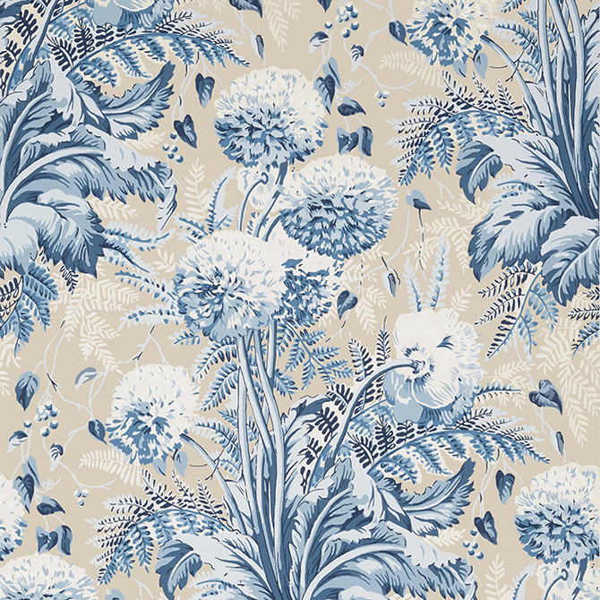 Anna French Wallpaper Dahlia Navy on Linen AT24540 Wallpaper Non Woven Wallpaper UNITED STATES - </p><p>Repeat: V: 36 27 - My Fabric Connection -