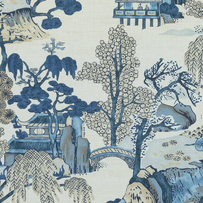 Thibaut Fabric Asian Scenic Blue and Beige F975461 Fabric 60% Linen, 30% Cot, 10% Nylon UNITED KINGDOM 20000 </p><p>Repeat: V: 33.5 54 - My Fabric Connection -