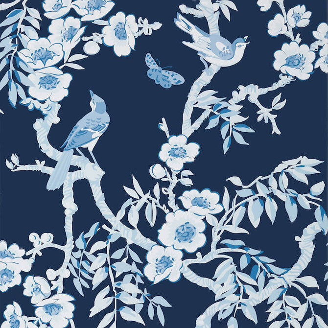 Thibaut Wallpaper Yukio Navy and White T20844 Wallpaper Wallpaper UNITED STATES - </p><p>Repeat: V: 36 27 - My Fabric Connection -