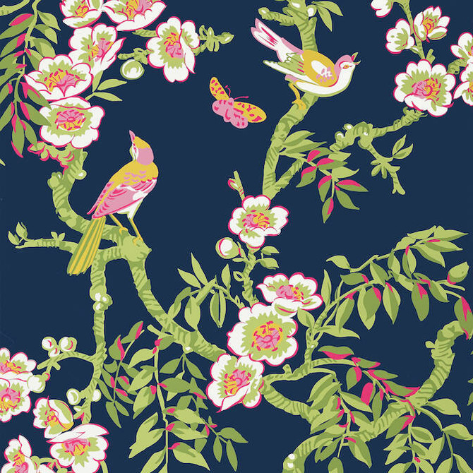 Thibaut Wallpaper Yukio Navy and Pink T20846 Wallpaper Wallpaper UNITED STATES - </p><p>Repeat: V: 36 27 - My Fabric Connection -