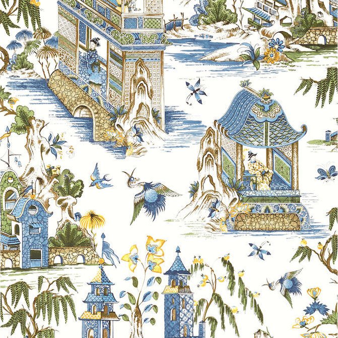 Thibaut Wallpaper Grand Palace Blue and Green T13613 Wallpaper Non Woven Wallpaper UNITED STATES - </p><p>Repeat: V: 36 27 - My Fabric Connection -