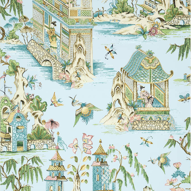 Thibaut Wallpaper Grand Palace Spa Blue T13615 Wallpaper Non Woven Wallpaper UNITED STATES - </p><p>Repeat: V: 36 27 - My Fabric Connection -