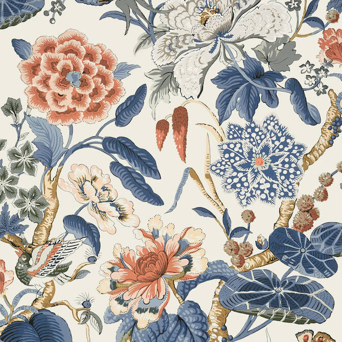 Thibaut Wallpaper Hill Garden Brick and Navy T13655 Wallpaper Non Woven Wallpaper UNITED STATES - </p><p>Repeat: V: 36 27 - My Fabric Connection -