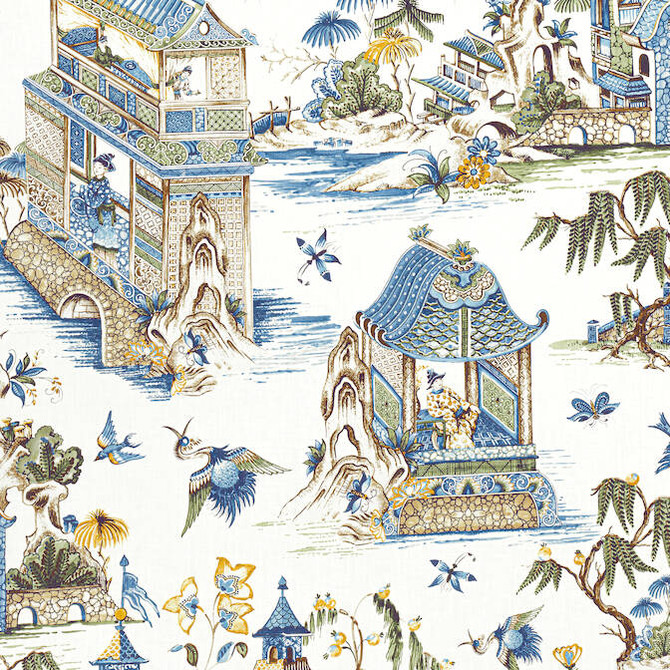 Thibaut Fabric Grand Palace Blue and Green F913613 Fabric 100% Linen SCOTLAND 15000 </p><p>Repeat: V: 35.5 54 - My Fabric Connection -
