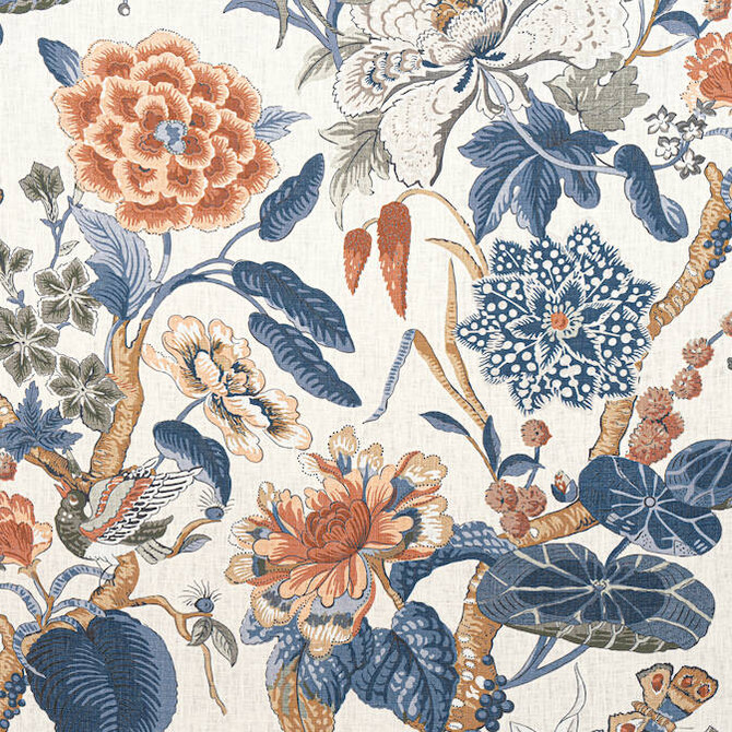 Thibaut Fabric Hill Garden Brick and Navy F913655 Fabric 100% Linen UNITED STATES 16000 </p><p>Repeat: V: 35.5 54 - My Fabric Connection -