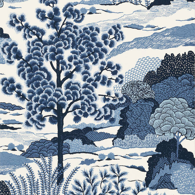 Thibaut Wallpaper Daintree Blue on White T85044 Wallpaper Wallpaper U.S.A. - </p><p>Repeat: V: 36 27 - My Fabric Connection -