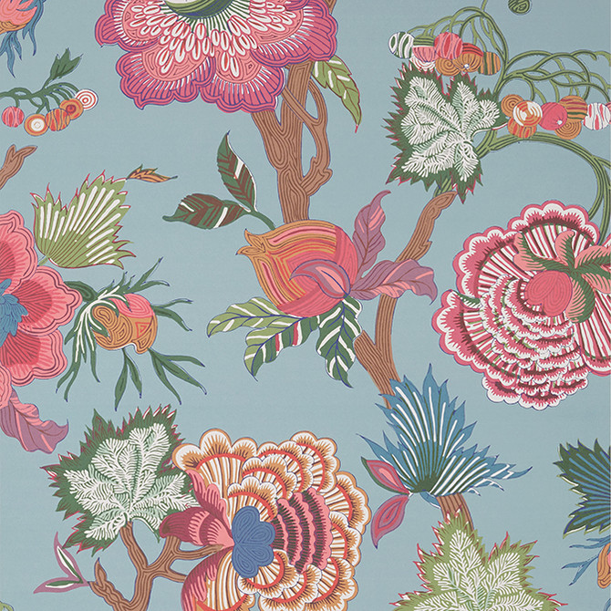 Thibaut Wallpaper Indienne Jacobean Raspberry and Teal T36415 Wallpaper Non Woven Wallpaper UNITED STATES - </p><p>Repeat: V: 48.5 27 - My Fabric Connection -