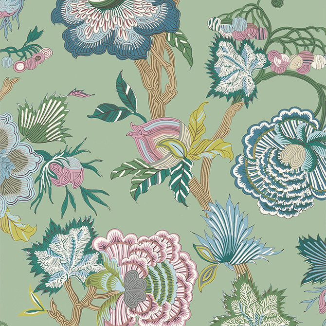 Thibaut Wallpaper Indienne Jacobean Green T36416 Wallpaper Non Woven Wallpaper UNITED STATES - </p><p>Repeat: V: 48.5 27 - My Fabric Connection -