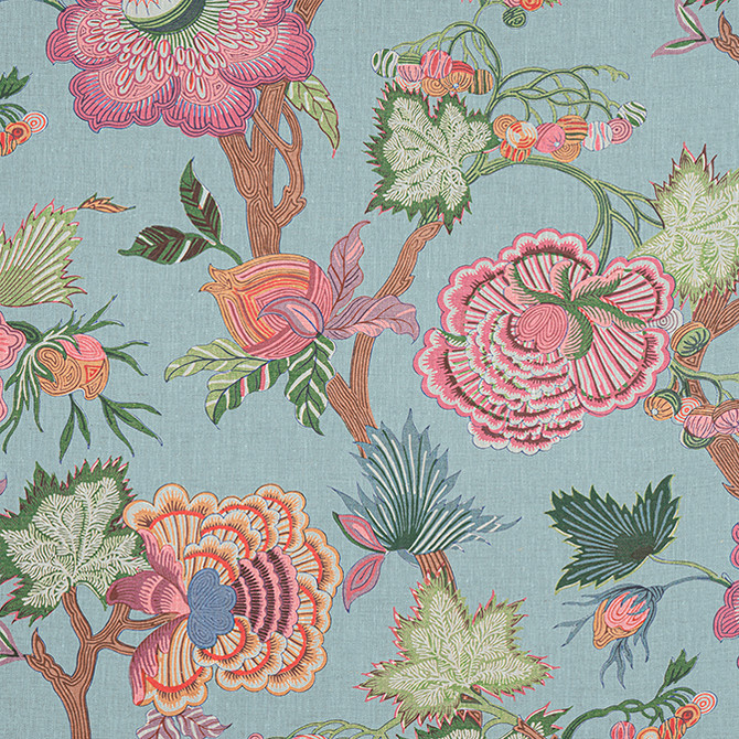 Thibaut Fabric Indienne Jacobean Raspberry and Teal F936415 Fabric 100% Linen UNITED STATES 20000 </p><p>Repeat: V: 48 54 - My Fabric Connection -