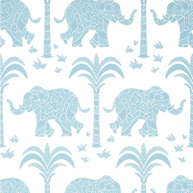 Thibaut Wallpaper Elephant French Blue T16204 Wallpaper Wallpaper U.S.A. - </p><p>Repeat: V: 25.25 27 - My Fabric Connection -