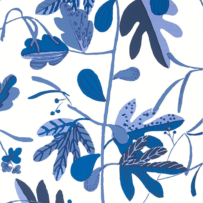 Thibaut Wallpaper Matisse Leaf Blue and White T16211 Wallpaper Wallpaper U.S.A. - </p><p>Repeat: V: 36 27 - My Fabric Connection -