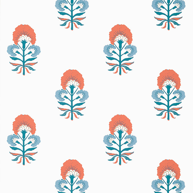 Thibaut Wallpaper Tybee Bud French Blue and Coral T16213 Wallpaper Wallpaper U.S.A. - </p><p>Repeat: V: 12.75 27 - My Fabric Connection -