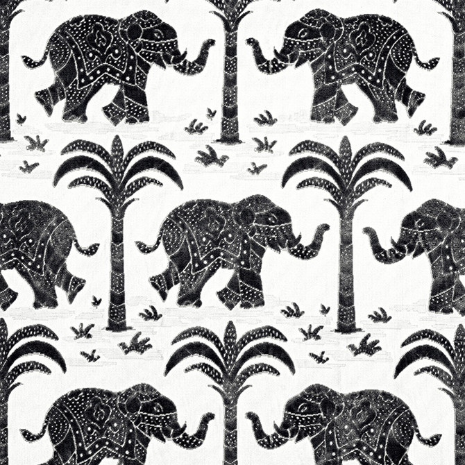 Thibaut Fabric Elephant Velvet Black W716202 Fabric 100% Cotton INDIA 30000 </p><p>Repeat: V: 21.5 53 - My Fabric Connection -