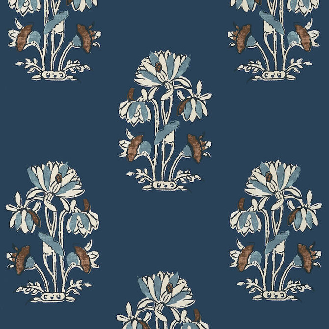 Thibaut Wallpaper Lily Flower Navy T13203 Wallpaper Wallpaper UNITED STATES - </p><p>Repeat: V: 36 27 - My Fabric Connection -