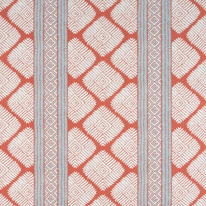 Thibaut Fabric Austin Coral and Spa Blue F913248 Fabric 100% Linen ITALY 10000 </p><p>Repeat: V: - 54 - My Fabric Connection -