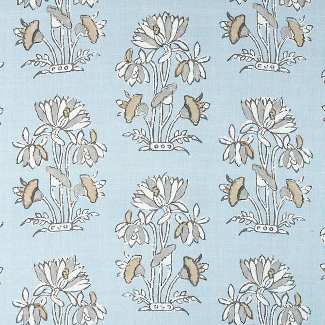 Thibaut Fabric Lily Flower Spa Blue F913201 Fabric 100% Linen THAILAND 20000 </p><p>Repeat: V: - 54 - My Fabric Connection -