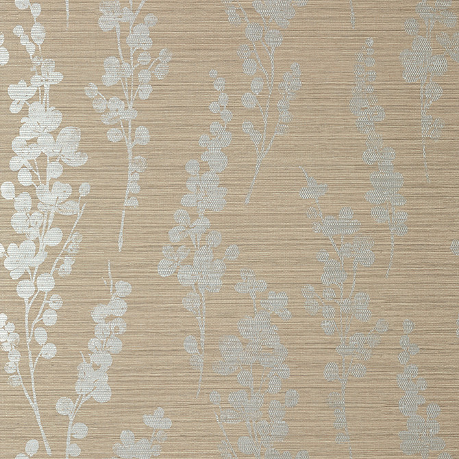 Thibaut Wallpaper Spring Blooms Metallic Silver on Taupe T41053 Wallpaper Non-Woven Vinyl Wallpaper UNITED STATES - </p><p>Repeat: V: 27 27 - My Fabric Connection -
