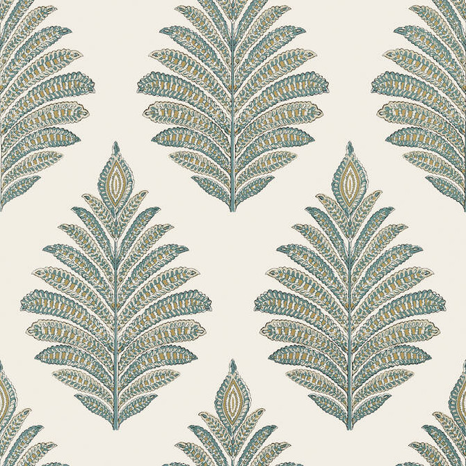 Anna French Wallpaper Palampore Leaf Robin's Egg and Beige AT78723 Wallpaper Non Woven Wallpaper U.S.A. - </p><p>Repeat: V: 25.25 27 - My Fabric Connection -