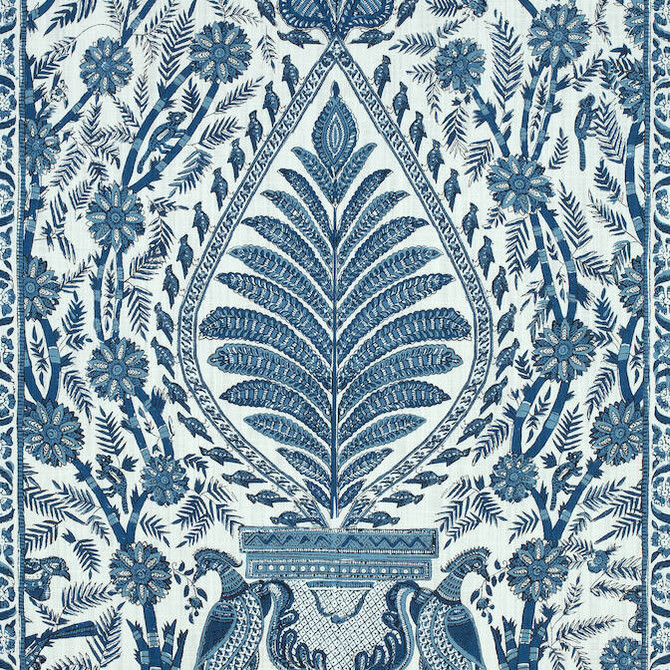 Anna French Fabric Palampore Blue and White AF78725 Fabric 90% Cotton, 10% Linen U.S.A. - </p><p>Repeat: V: 36 54 - My Fabric Connection -
