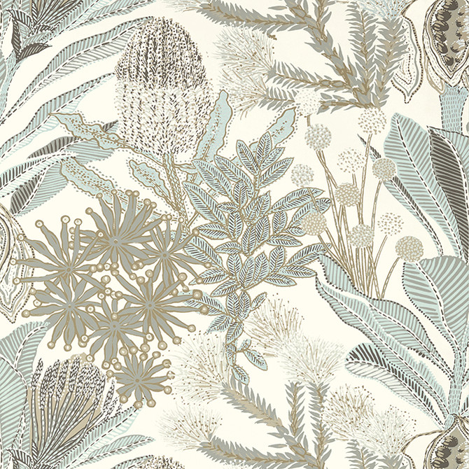 Thibaut Wallpaper Protea Neutral and Spa Blue T13924 Wallpaper Wallpaper U.S.A. - </p><p>Repeat: V: 25.25 27 - My Fabric Connection -