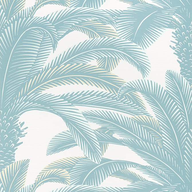 Thibaut Wallpaper Queen Palm Spa Blue T13909 Wallpaper Non-Woven Vinyl Wallpaper U.S.A. - </p><p>Repeat: V: 25 27 - My Fabric Connection -