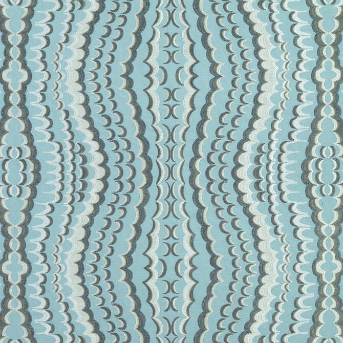 Thibaut Fabric Ebru Embroidery Aqua W72983 Fabric 37%Lin25%Cot24%Vis14%SpunPoly INDIA - </p><p>Repeat: V: 15 51 - My Fabric Connection -
