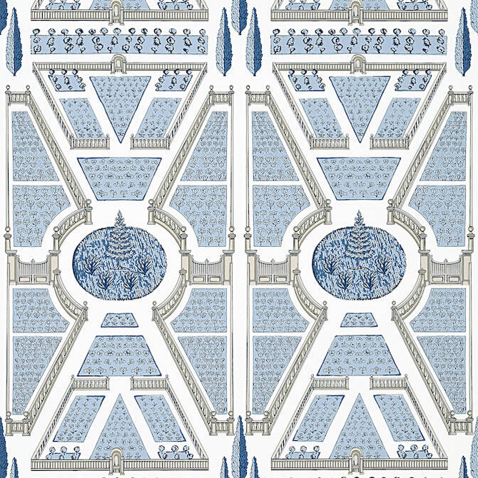 Anna French Wallpaper Aerial Garden Blue AT9600 Wallpaper Non Woven Wallpaper U.S.A. - </p><p>Repeat: V: 25.25 27 - My Fabric Connection -
