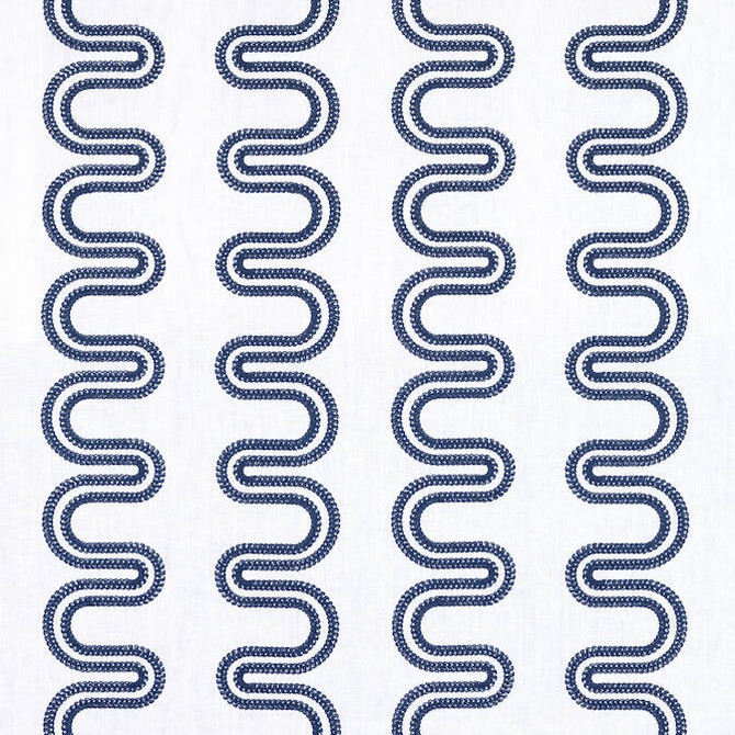 Anna French Fabric Herriot Way Embroidery Navy on White AF9636 Fabric 90% Linen, 10% Spun Polyester INDIA - </p><p>Repeat: V: 4 52 - My Fabric Connection -