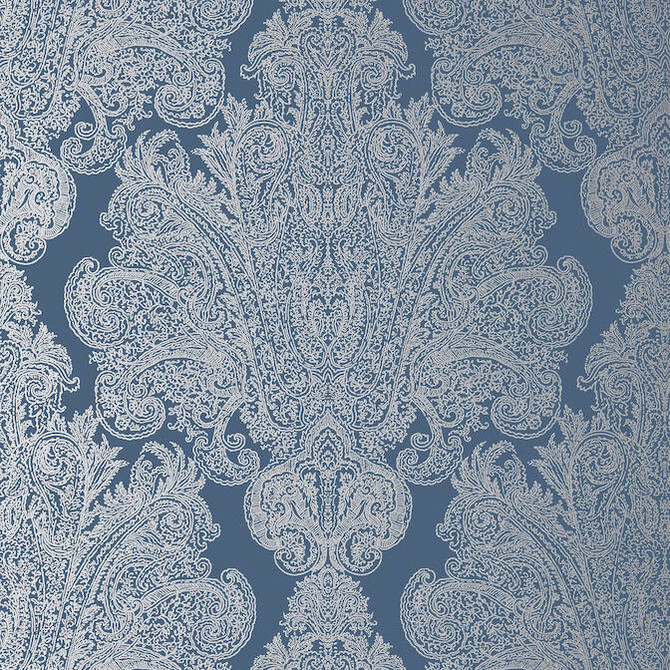 Anna French Wallpaper Auburn Metallic Silver on Navy AT6105 Wallpaper Non Woven Wallpaper UNITED KINGDOM - </p><p>Repeat: V: 19 20.5 - My Fabric Connection -