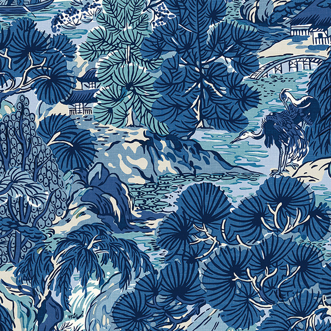 Thibaut Wallpaper Pagoda Trees Blues T42023 Wallpaper Non Woven Wallpaper UNITED STATES - </p><p>Repeat: V: 36 27 - My Fabric Connection -