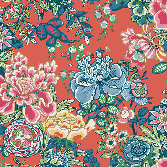 Thibaut Wallpaper Peony Garden Coral T42018 Wallpaper Non Woven Wallpaper UNITED STATES - </p><p>Repeat: V: 27.25 27 - My Fabric Connection -