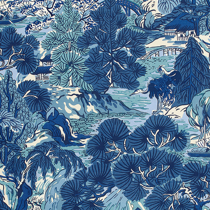Thibaut Fabric Pagoda Trees Blues F942023 Fabric 60% Linen, 30% Cot, 10% Nylon UNITED KINGDOM 20000 </p><p>Repeat: V: 34.5 54 - My Fabric Connection -